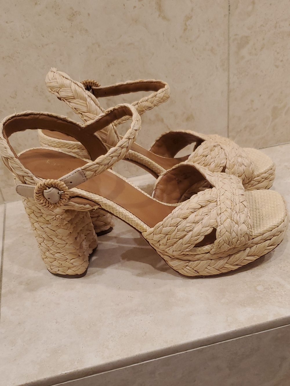 Kate Spade Braided Straw Platform Wedges in Natural